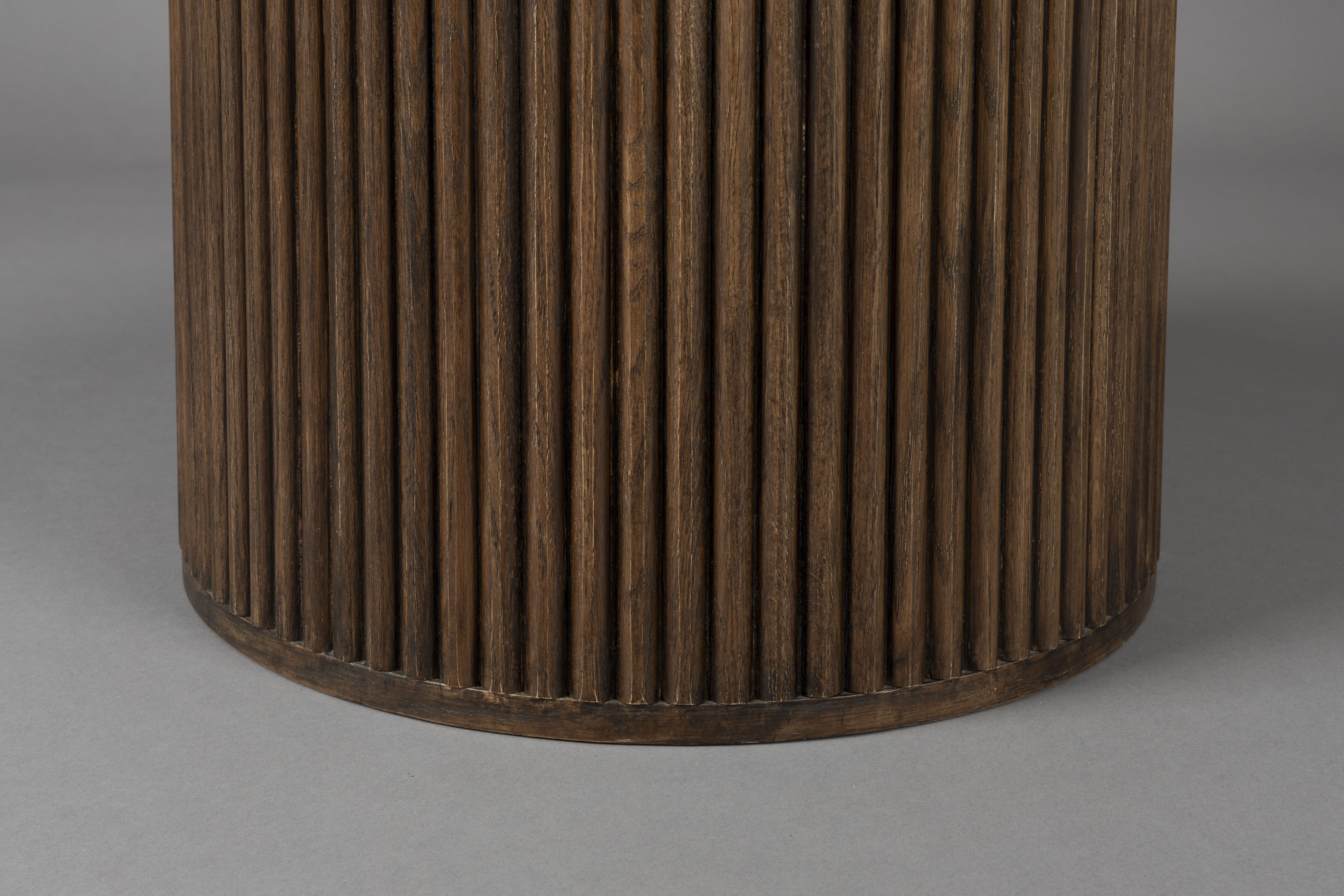 Dutchbone Arda Ribbed Brown Wood & Travertine Round Dining Table